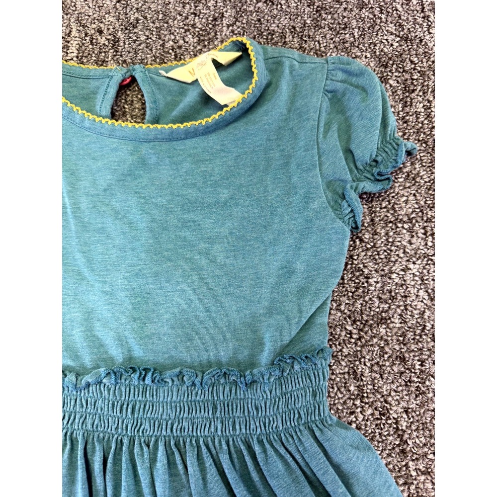 Matilda Jane Dress Girls 4 Teal Green Cotton Smocked Waist Ruffle Keyhole Back - Picture 4 of 16